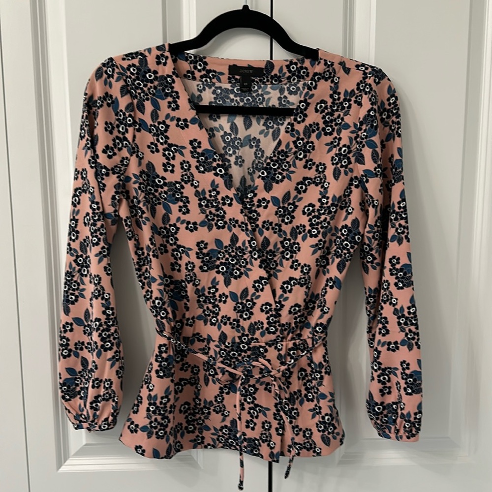 J. Crew Pink and Blue Floral Blouse